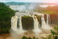 Brazil, America, Iguazu falls. Beautiful famous waterfall. Landscape with a view of the water jet. Seventh wonder of the world