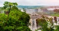 Brazil, America, Iguazu falls. Beautiful famous waterfall. Landscape with a view of the water jet. Seventh wonder of the world