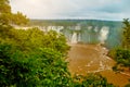 Brazil, America, Iguazu falls. Beautiful famous waterfall. Landscape with a view of the water jet. Seventh wonder of the world