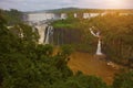 Brazil, America, Iguazu falls. Beautiful famous waterfall. Landscape with a view of the water jet. Seventh wonder of the world