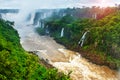 Brazil, America, Iguazu falls. World-famous and popular among tourists waterfall. Seventh wonder of the world