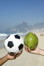 Brazil Beach Culture Football with Coco Gelado Royalty Free Stock Photo