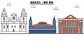 Brazil , Belem outline skyline, brazilian flat thin line icons, landmarks, illustrations. Brazil , Belem cityscape