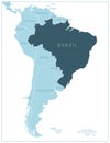 Brazil - blue map with neighboring countries and names