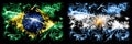 Brazil, Brazilian vs Argentina, Argentinian New Year celebration sparkling fireworks flags concept background. Combination of two