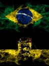 Brazil, Brazilian vs Germany, German, Deutschland, Baden Wurttemberg smoky mystic flags placed side by side. Thick colored silky