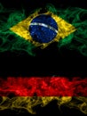 Brazil, Brazilian vs Germany, German, Deutschland smoky mystic flags placed side by side. Thick colored silky abstract smoke flags