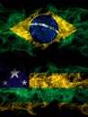 Brazil, Brazilian vs Brazil, Brazilian, Sergipe smoky mystic flags placed side by side. Thick colored silky abstract smoke flags