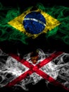 Brazil, Brazilian vs United Kingdom, Great Britain, British, Jersey smoky mystic flags placed side by side. Thick colored silky