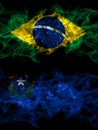 Brazil, Brazilian vs United States of America, America, US, USA, American, Nevada smoky mystic flags placed side by side. Thick