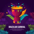 Rio Brazilian carnival party background , colorful drum, stick and palm leaves illustration