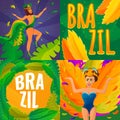 Brazil carnival banner set, cartoon style Royalty Free Stock Photo