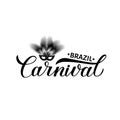 Brazil Carnival calligraphy lettering with mask and feathers. Masquerade party poster or invitation. Vector illustration. Easy to