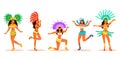 Brazil carnival dancers flat color vector faceless characters set Royalty Free Stock Photo