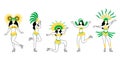 Brazil carnival dancers flat silhouette vector illustrations set Royalty Free Stock Photo