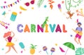 Brazil Carnival Festive Banner with Dancing Characters Woman and Man in Traditional Costumes. Brazilian Samba Dancers Royalty Free Stock Photo