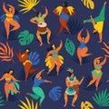 Brazil carnival. Vector seamless pattern with flat characters. Brazilian samba dancers of the carnival in Rio de Janeiro Royalty Free Stock Photo