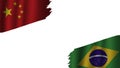 Brazil and China Flags, Obsolete Torn Weathered, Crisis Concept, 3D Illustration