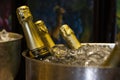 Brazil - Circa September, 2018: Bottles of champagne and sparkling wine in ice bucket at the restaurant.