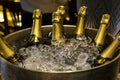 Brazil - Circa September, 2018: Bottles of champagne and sparkling wine in ice bucket at the restaurant.