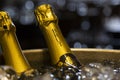 Brazil - Circa September, 2018: Bottles of champagne and sparkling wine in ice bucket at the restaurant.