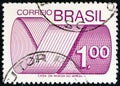 BRAZIL - CIRCA 1974: A stamp printed in Brazil shows Mark Post and Emblem, circa 1974.