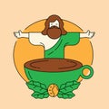 Brazil coffee beans badge design with Jesus