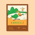 Brazil coffee label with toucan on bay