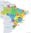 States of Brazil, differently colored federative units, political map Royalty Free Stock Photo