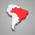 Brazil country location within South America. 3d map Royalty Free Stock Photo