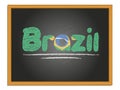 Brazil country name and flag color chalk lettering on chalkboard