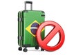 Brazil Entry Ban. Suitcase with Brazilian flag and prohibition sign. 3D rendering Royalty Free Stock Photo