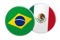 Brazil Flag Button On Mexico Flag Button, 3d illustration on white background