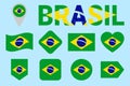 Brazil flag collection. Vector Brazilian flags set. Flat isolated icons with state name. Traditional colors. Web, sports Royalty Free Stock Photo