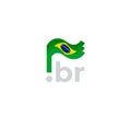 Brazil flag icon. Original simple design of the brazilian flag on white background, place for text. Design element, template