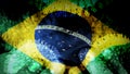 Brazil flag infected with coronavirus, with hands on a teenager`s forehead, despair and fear of contagion