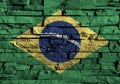 Brazil flag painting on high detail of old brick wall . Royalty Free Stock Photo
