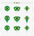 Brazil flag, set of location pin icons of Brazil flag Royalty Free Stock Photo