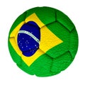 Brazil flag on soccer ball isolated for qatar world cup 2022 - 3d rendering Royalty Free Stock Photo