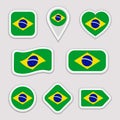 Brazil flag vector set. Brazilian national flags stickers collection. Vector isolated geometric icons. Web, sports pages, patrioti