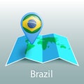 Brazil flag world map in pin with name of country Royalty Free Stock Photo