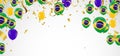 Brazil flags and Brazil balloons garland with confetti on white Royalty Free Stock Photo