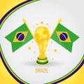Brazil Football Champion World Cup 2018 - Flag and Golden Trophy