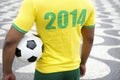 Brazil 2014 Football Player Holding Soccer Ball Rio Royalty Free Stock Photo