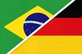 Brazil and Germany, symbol of national flags from textile. Championship between two countries