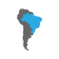 Brazil is highlighted in blue on the South America Royalty Free Stock Photo