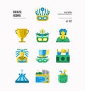 Brazil icon set 2. Include carnival, mask, football, Brazil landmark and more.