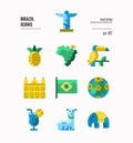 Brazil icon set 1. Include map, Brazil landmark, animal, football and more. Royalty Free Stock Photo