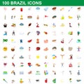 100 brazil icons set, cartoon style Royalty Free Stock Photo