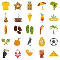 Brazil icons set flat vector isolated